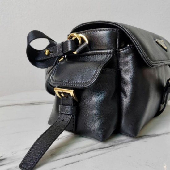 Top Replica Prada Explore medium shoulder bag with flap 1BD394 black