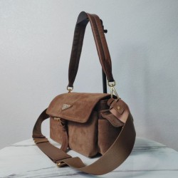 Top Replica Prada Explore medium crossbody bag with suede flap brown