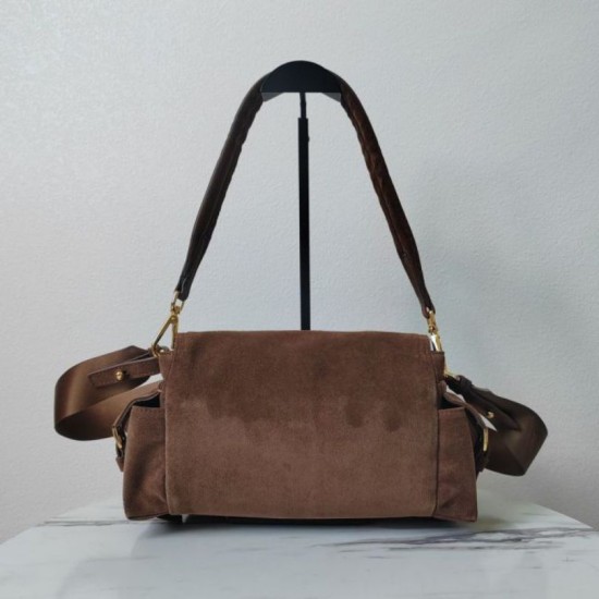 Top Replica Prada Explore medium crossbody bag with suede flap brown
