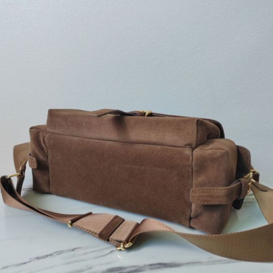 Top Replica Prada Explore medium crossbody bag with suede flap brown