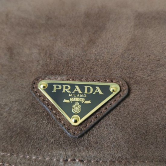 Top Replica Prada Explore medium crossbody bag with suede flap brown