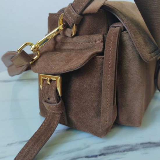 Top Replica Prada Explore medium crossbody bag with suede flap brown