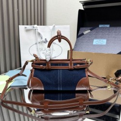 Top Replica Prada Bonnie Mini Handbag 1BA486 Blue/Brown