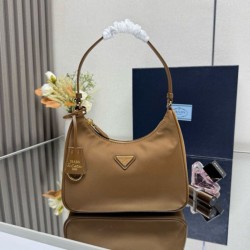 Top Replica Prada Re-Edition 2005 Re-Nylon Saffiano Mini Hobo Bag 1N204M Brown