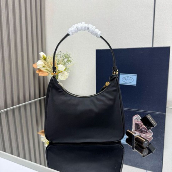 Top Replica Prada Re-Edition 2005 Re-Nylon Saffiano Mini Hobo Bag 1N204M Black
