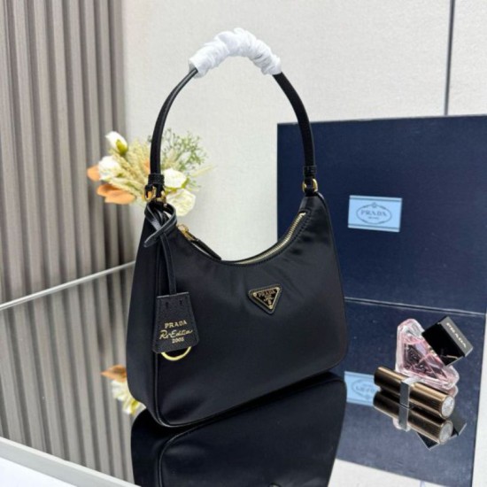 Top Replica Prada Re-Edition 2005 Re-Nylon Saffiano Mini Hobo Bag 1N204M Black