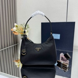 Top Replica Prada Re-Edition 2005 Re-Nylon Saffiano Mini Hobo Bag 1N204M Black