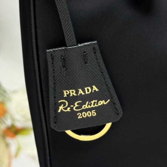 Top Replica Prada Re-Edition 2005 Re-Nylon Saffiano Mini Hobo Bag 1N204M Black