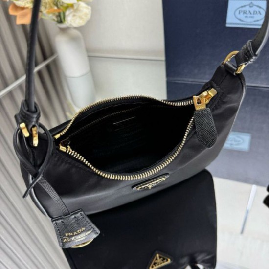 Top Replica Prada Re-Edition 2005 Re-Nylon Saffiano Mini Hobo Bag 1N204M Black