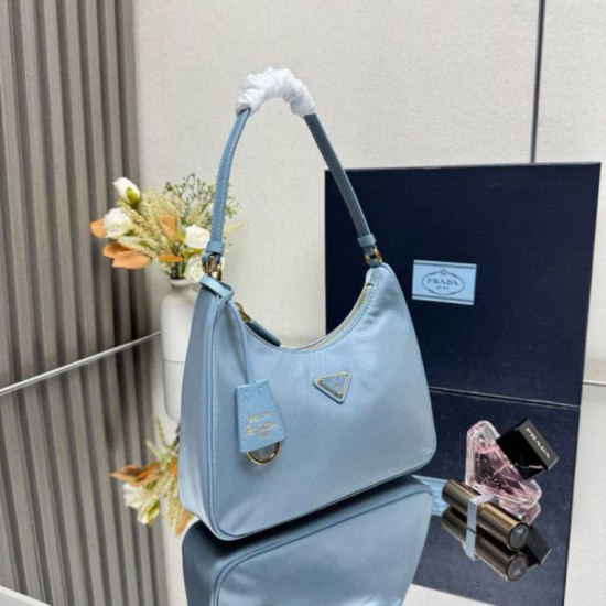 Top Replica Prada Re-Edition 2005 Re-Nylon Saffiano Mini Hobo Bag 1N204M Blue