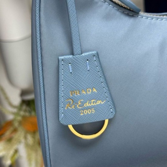 Top Replica Prada Re-Edition 2005 Re-Nylon Saffiano Mini Hobo Bag 1N204M Blue