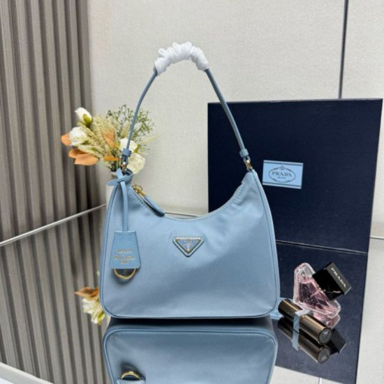 Top Replica Prada Re-Edition 2005 Re-Nylon Saffiano Mini Hobo Bag 1N204M Blue