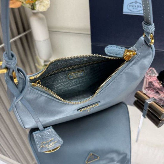 Top Replica Prada Re-Edition 2005 Re-Nylon Saffiano Mini Hobo Bag 1N204M Blue