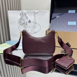 1:1 Replica Prada Re-Edition 2005 Saffiano Handbag/Hobo Bag Burgundy Knockoff