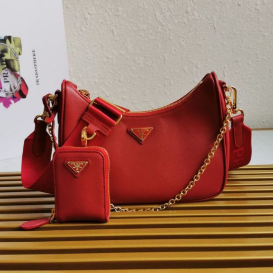 AAA Replica Prada Saffiano Leather Handbag/Hobo Bag Re-Edition 2005 Red 1:1 Replica Prada Saffiano Leather Handbag/Hobo Bag Re-Edition 2005 Red Knockoff