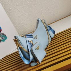 1:1 Replica Prada Saffiano Leather Handbag/Hobo Bag Re-Edition 2005 Blue Knockoff