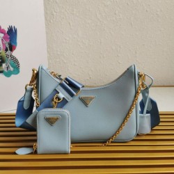 1:1 Replica Prada Saffiano Leather Handbag/Hobo Bag Re-Edition 2005 Blue Knockoff