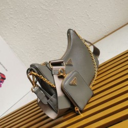 1:1 Replica Prada Saffiano Leather Handbag/Hobo Bag Re-Edition 2005 Gray Knockoff