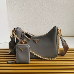 1:1 Replica Prada Saffiano Leather Handbag/Hobo Bag Re-Edition 2005 Gray Knockoff