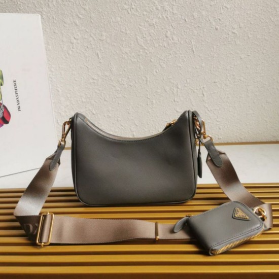 AAA Replica Prada Saffiano Leather Handbag/Hobo Bag Re-Edition 2005 Gray 1:1 Replica Prada Saffiano Leather Handbag/Hobo Bag Re-Edition 2005 Gray Knockoff
