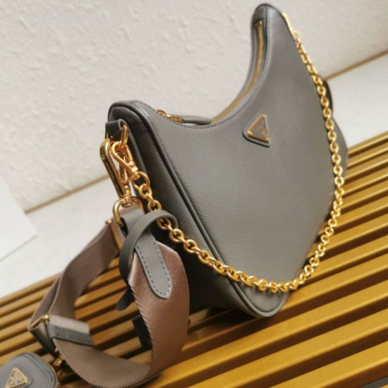 AAA Replica Prada Saffiano Leather Handbag/Hobo Bag Re-Edition 2005 Gray 1:1 Replica Prada Saffiano Leather Handbag/Hobo Bag Re-Edition 2005 Gray Knockoff