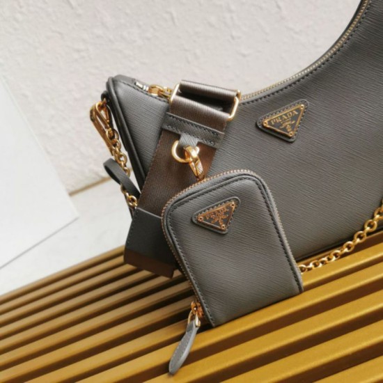 AAA Replica Prada Saffiano Leather Handbag/Hobo Bag Re-Edition 2005 Gray 1:1 Replica Prada Saffiano Leather Handbag/Hobo Bag Re-Edition 2005 Gray Knockoff