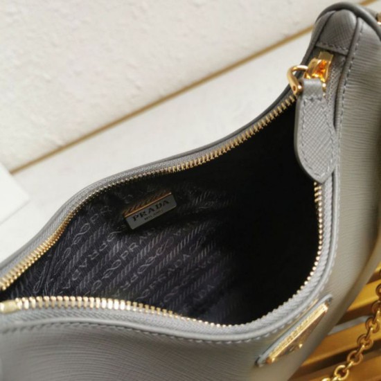 AAA Replica Prada Saffiano Leather Handbag/Hobo Bag Re-Edition 2005 Gray 1:1 Replica Prada Saffiano Leather Handbag/Hobo Bag Re-Edition 2005 Gray Knockoff