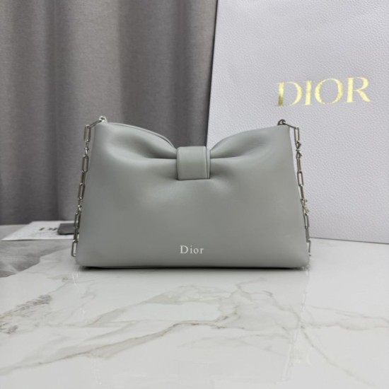 AAA Replica Dior Bow Small/Medium Crossbody Bag with Gold Finish Grey 1:1 Replica Dior Bow Small/Medium Crossbody Bag with Gold Finish Grey Knockoff