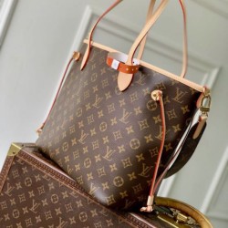 1:1 Replica LV M28407 Neverfull Inside Out MM Bag Brown Knockoff