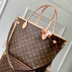 1:1 Replica LV M28407 Neverfull Inside Out MM Bag Brown Knockoff