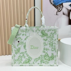 1:1 Replica Dior Book Tote Bag Small/Medium/Large with Shoulder Strap Multicolored Toile de Jouy Embroidery Green Knockoff