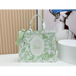 1:1 Replica Dior Book Tote Bag Small/Medium/Large with Shoulder Strap Multicolored Toile de Jouy Embroidery Green Knockoff
