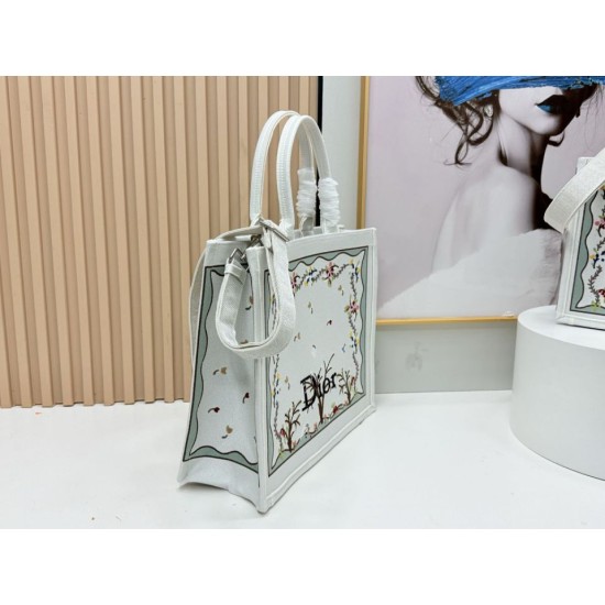 1:1 Replica Dioramour Dior Book Tote bag with multicolored Revolution flowers embroidered white Knockoff