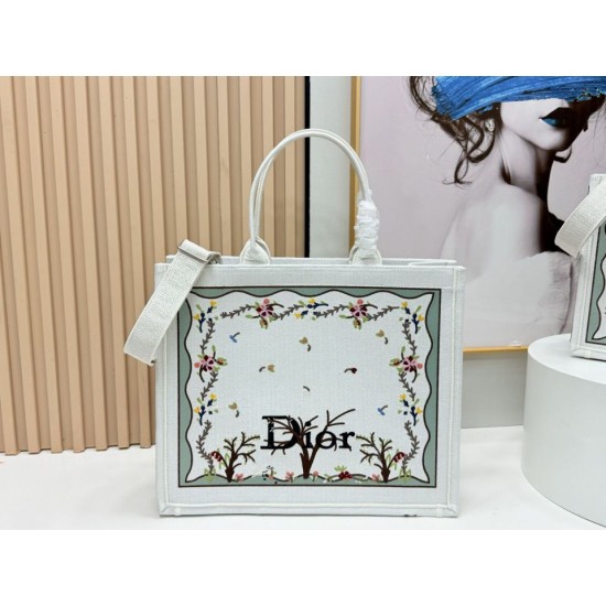 1:1 Replica Dioramour Dior Book Tote bag with multicolored Revolution flowers embroidered white Knockoff