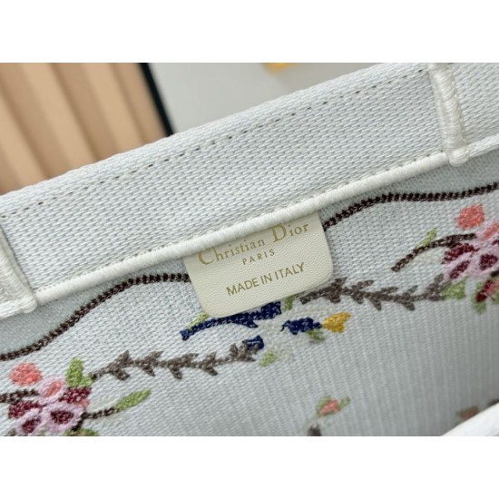 1:1 Replica Dioramour Dior Book Tote bag with multicolored Revolution flowers embroidered white Knockoff
