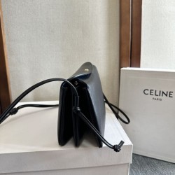 1:1 Replica Celine Trio Flap bag soft lambskin black Knockoff
