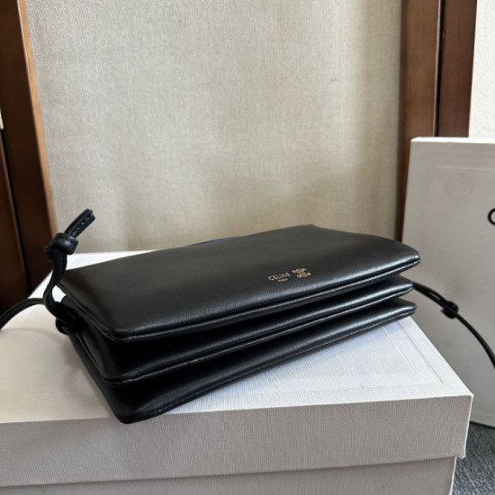 1:1 Replica Celine Trio Flap bag soft lambskin black Knockoff