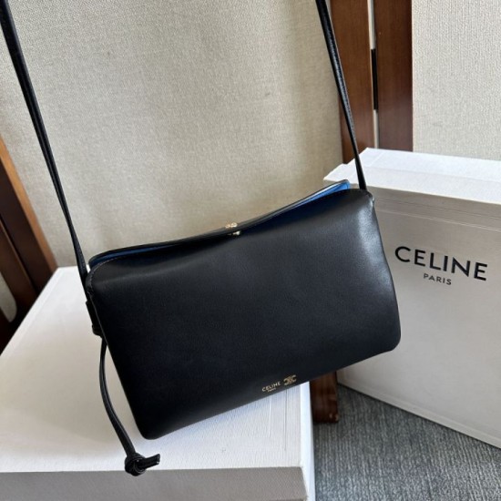 1:1 Replica Celine Trio Flap bag soft lambskin black Knockoff