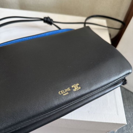 1:1 Replica Celine Trio Flap bag soft lambskin black Knockoff