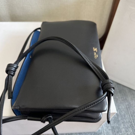 1:1 Replica Celine Trio Flap bag soft lambskin black Knockoff