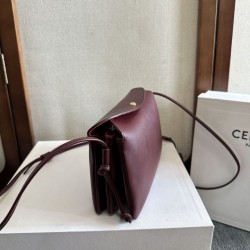 1:1 Replica Celine Trio Flap bag soft lambskin burgundy Knockoff