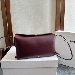 1:1 Replica Celine Trio Flap bag soft lambskin burgundy Knockoff