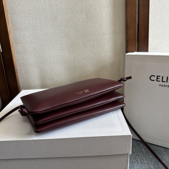 1:1 Replica Celine Trio Flap bag soft lambskin burgundy Knockoff