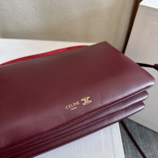 1:1 Replica Celine Trio Flap bag soft lambskin burgundy Knockoff