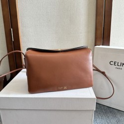 1:1 Replica Celine Trio Flap bags soft lambskin brown Knockoff