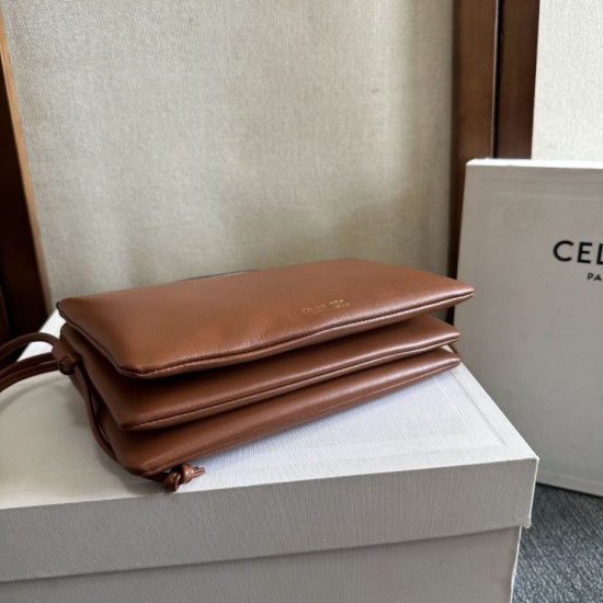 1:1 Replica Celine Trio Flap bags soft lambskin brown Knockoff