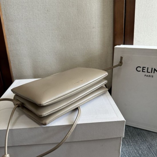 1:1 Replica Celine Trio Flap bags soft lambskin gray Knockoff
