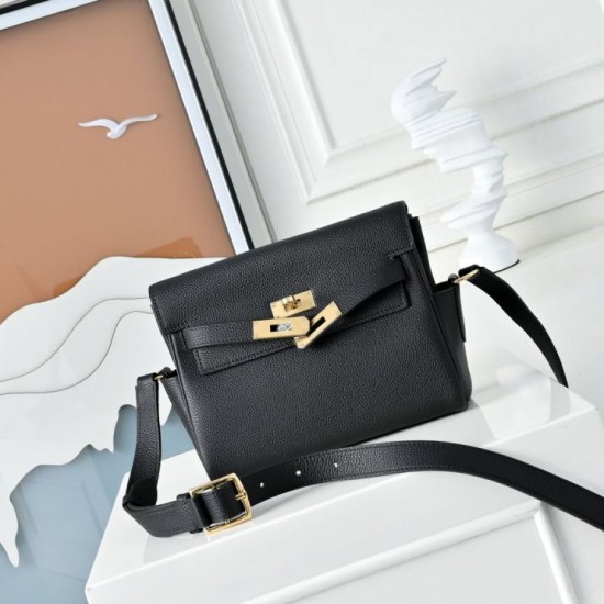 1:1 Replica Hermes Kelly Messenger shoulder bag black Knockoff