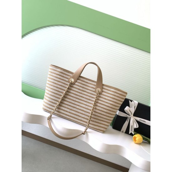 1:1 Replica Chanel Deauville AS6007 tote bag brown striped canvas Knockoff