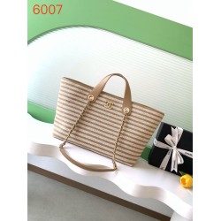1:1 Replica Chanel Deauville AS6007 tote bag brown striped canvas Knockoff